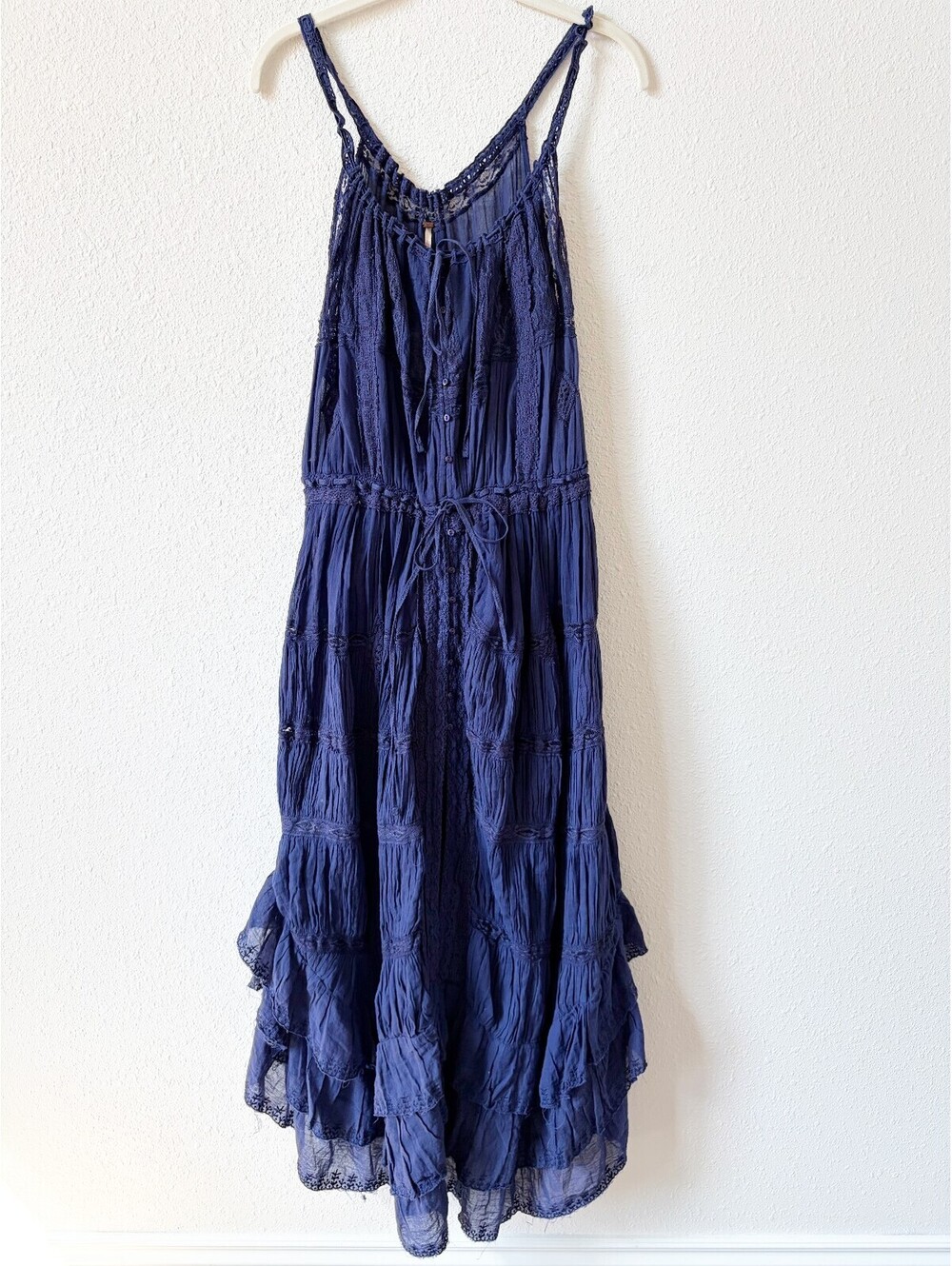 Free People Dolly Bodysuit Navy Size Medium Cottagecore Bohemian Lace Ruffle
